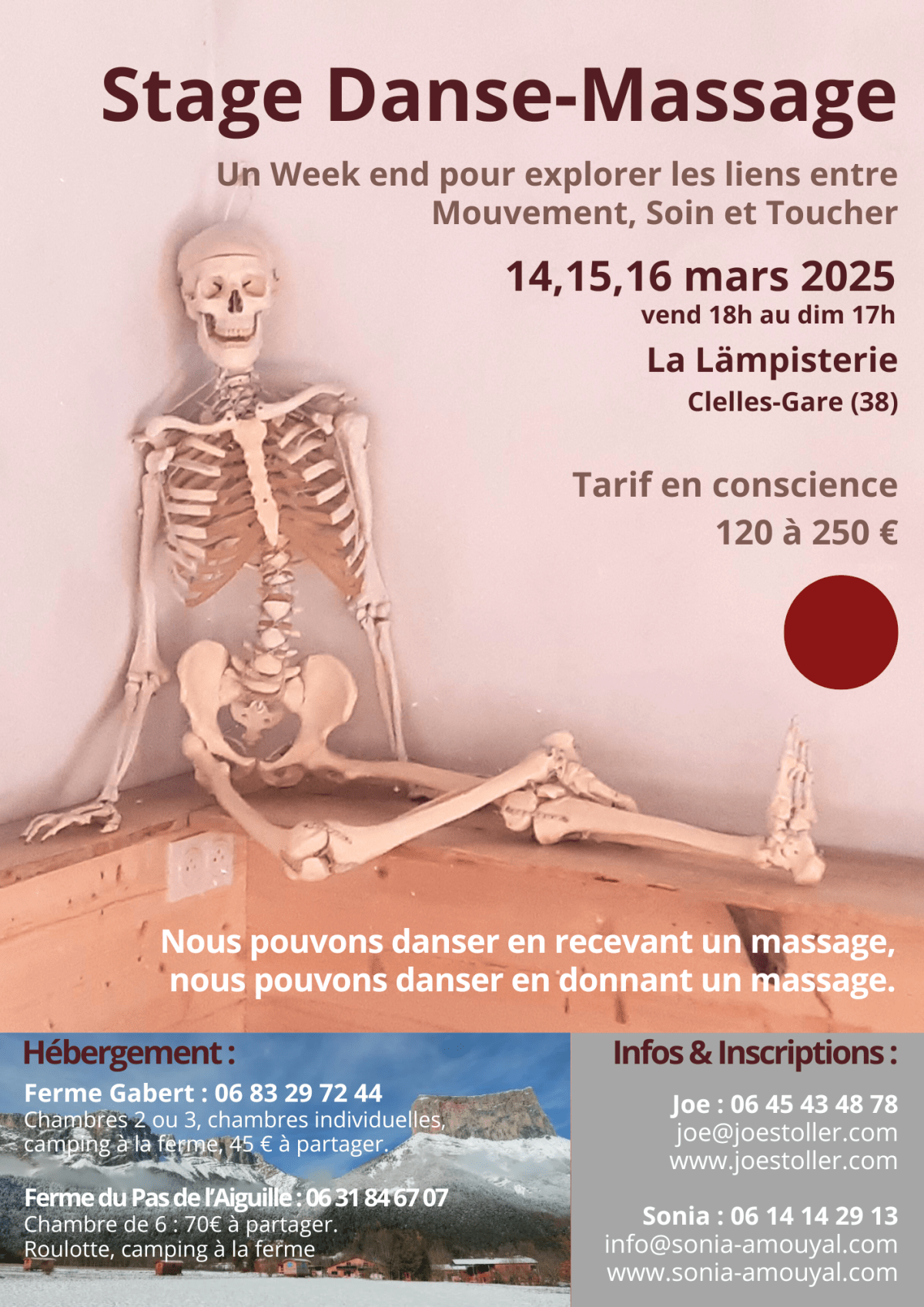 14,15,16 mars 2025.  STAGE : Danse-Massage avec Sonia Amouyal et Joe Stoller à&nbsp;MENS